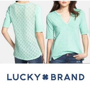 𝅺Lucky Brand Green Woven Knit Short Sleeved Size Large